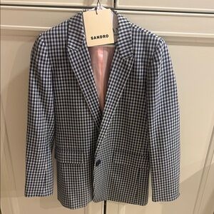 Sandro Navy and White Checkered Blazer